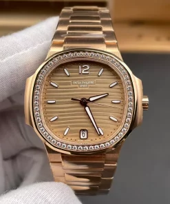 3K Factory Nautilus 7118 Rose Gold Diamond Bezel Brown Dial 35.2mm Automatic Cal.324