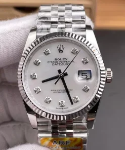 ARF Rolex Datejust 36 White Mother of Pearl Diamond Dial Fluted Bezel Jubilee Bracelet Dandong 3235