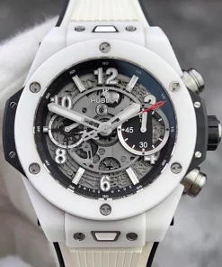 Hublot Big Bang 42mm White Ceramic Skeleton Chronograph HUB1280 Blue Dial Watch