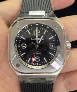 Bell Ross BR 05 GMT Black Rubber Super Clone 41mm Steel Case Automatic Dual Time Watch