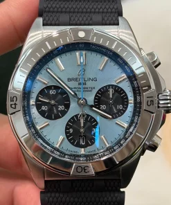 Replica Breitling Chronomat B01 42mm Ice Blue Dial 7750 Modified Movement Sapphire Rubber Strap