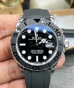 C Factory Rolex Yacht Master 42mm Black Dial Ceramic Bezel 3235 Clone Rubber Strap Top Replica
