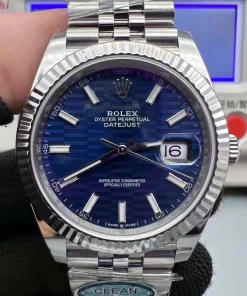 Clean Factory Rolex Datejust 126334 Blue Wave Dial Jubilee Bracelet Super 3235 Platinum Fluted Bezel