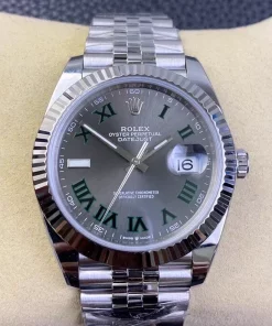 Clean Factory Rolex Datejust 41 Grey Green Roman Dial 3235 Clone 904L Steel Jubilee 72H Power