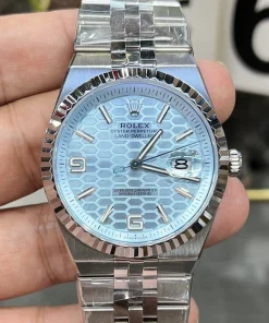 Clean Rolex Land-Dweller 40mm Ice Blue Dial Platinum Fluted Bezel 7135 Super Clone Watch