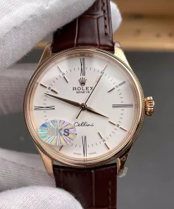 MKS Cellini 50509 Rose Gold 39mm White Dial Automatic Leather Strap Watch