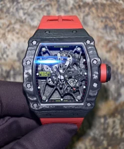 Richard Mille RM35-01 RAFA NTPT Carbon Fiber Skeleton Dial Red Rubber Strap Replica Watch