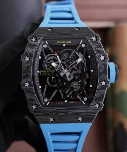 Replica Richard Mille RM35-01 Rafael Nadal Carbon Tourbillon Blue Strap Watch