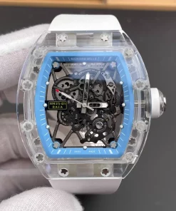Luxury RM35-01 Transparent Sapphire Case Skeleton Dial White Rubber Strap Watch