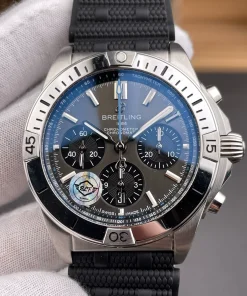 BLS Breitling Chronomat 44 B01 Blackeye Blue Perfect Replica Watch AB011012 Rubber Bullet Strap