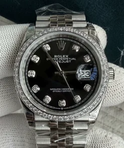 VS Rolex Datejust 36 Black Diamond Dial 126284RBR Perfect Clone Moissanite Bezel Dandong 3235