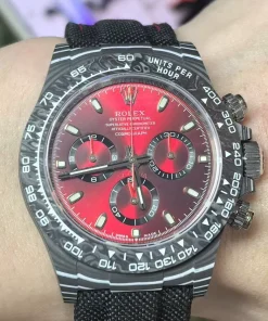 VS DiW Carbon Daytona Red Dial Replica Watch Dandong 4130 CNC Carbon Case DD Dial Nylon Strap