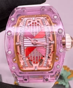 Richard Mille RM07-02 Pink Sapphire Crystal Lady Flywheel Skeleton Rubber Strap Perfect Replica