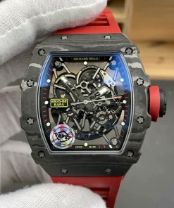 ZF Richard Mille RM35-02 V5 Plus Rafael Nadal Carbon TPT Skeleton Dial Red Rubber Strap Replica Watch