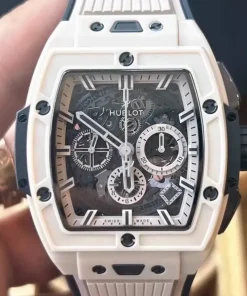 Replica Hublot Spirit of Big Bang Beige Ceramic 42mm HUB4700 Skeleton Chronograph Rubber Strap