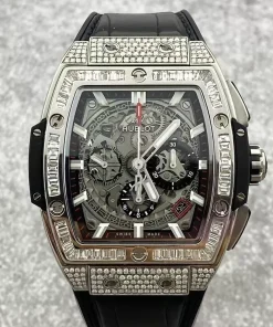 Hublot Spirit of Big Bang Titanium Diamonds 42mm Skeleton Chronograph Black Rubber Strap Replica Watch