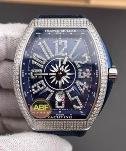 Franck Muller V45 Moissanite Vanguard Yachting Automatic Blue Dial Rubber Strap Top Clone