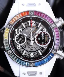 Hublot Big Bang Unico Rainbow White Ceramic 45mm Skeleton Dial HUB1242 Automatic Chronograph