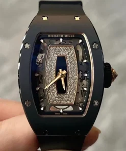 RM07-01 Black Ceramic Rose Gold Diamond Dial Women Automatic Sport Watch