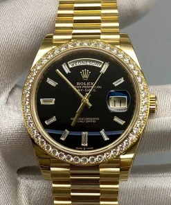 Rolex Day-Date 40 228348RBR Black Ice Sugar Dial 18K Gold Plated Diamond Bezel Heavy Weight